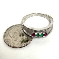 14K White Gold Emerald & Ruby Accent Band Style Ring Size 6, 2.89g