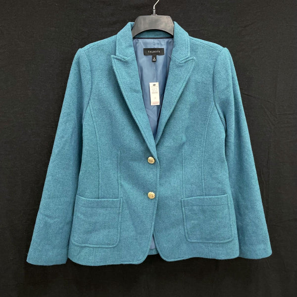 NWT Wmns TALBOTS Wool Blend Blue Single Breasted Blazer Jacket Sz 10 MSRP$189