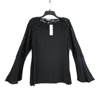 NWT Wmns SOFT SURROUNDINGS Black Lace Bell Sleeve Sweatheart Top Sz M MSRP$89.95