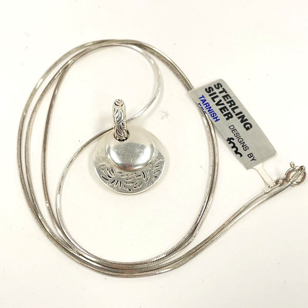 30" Sterling Silver Stamped Design Double Circle Pendant Necklace 17.12 grams