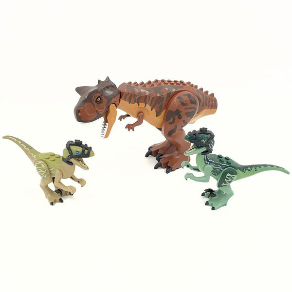 3 LEGO Jurassic World Dinosaur Figures; Carnotaurus, Delta, And Blue
