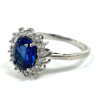 Sterling Silver Blue Sapphire Ring w/ CZ Halo Size 9.25, 3.00g