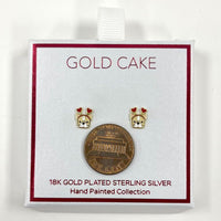 New Sterling Silver & 18K Gold Plate Enamel Terrier w/ Hearts Post Earrings .9g