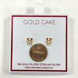 New Sterling Silver & 18K Gold Plate Enamel Terrier w/ Hearts Post Earrings .9g