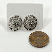 Sterling Silver Jezlaine Openwork Floral Domed Oval Post Earrings, 2.08g