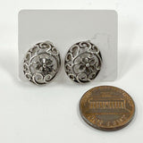 Sterling Silver Jezlaine Openwork Floral Domed Oval Post Earrings, 2.08g