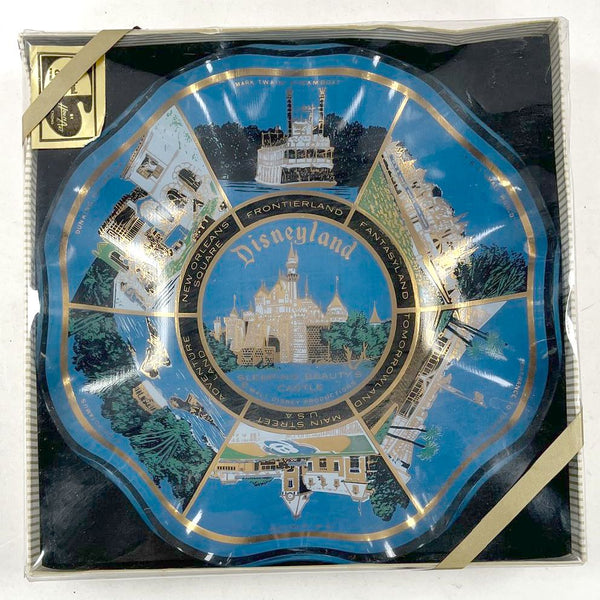 Vintage Houze Art Disneyland Park Ruffled Glass Souvenir Tray/Dish IOB