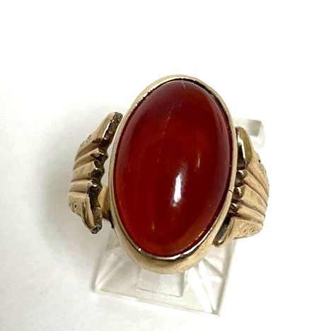 10K Yellow Gold Red Agate Ring Size ~6.5, Issues, 4.18g