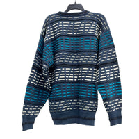 Mens 90s Vintage HEAD Wool Blue Textured Knit Funky Pullover Grandpa Sweater 44"