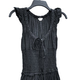 Wmns KIMCHI BLUE Black Olivia Smocked Goth Tiered Milkmaid Peasant Midi Dress S