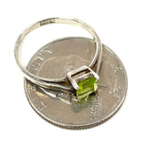 Sterling Silver Sz. 8.5 Square-Cut Peridot Gemstone Solitaire Ring, 1.74g