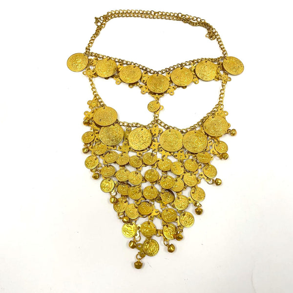 Gold-Tone Faux-Ethnic Bellydance Festival Mask With Jingling Coins & Bells