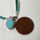 925 Sterling Silver Turquoise Strand Necklace W/ Bezel Set Turquoise Charm 6.7g