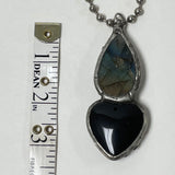 Large Silver Tone Labradorite And Black Onyx Pendant With 21" Chain 61.38 Grams