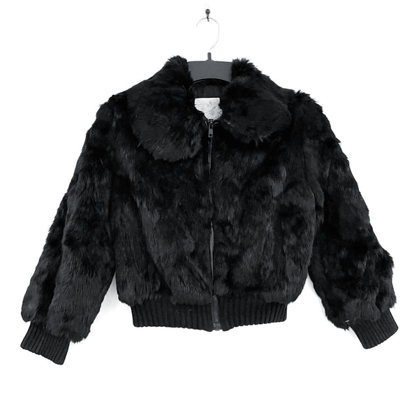 Wmns Vintage LIL BIRDS OF CALIFORNIA Black Genuine Rabbit Fur Zip Up Jacket Sz S