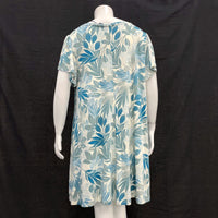 NWT Wmns TAHARI Blue & Cream Leaf Print Comfy Casual Short Sleeve Dress Sz 3X