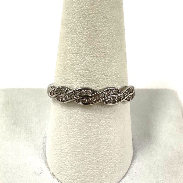 Sterling Silver Twist Design Band Ring w/ Cubic Zirconia Accents Size 9.5, 1.93g