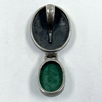 925 Sterling Silver Hammer Accent Two Part Malachite Pendant 10.88 Grams