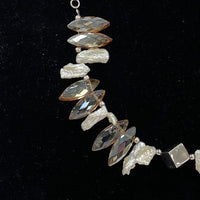 925 Sterling Silver Stick Pearl And Faceted Glass Necklace 19 Inch Length