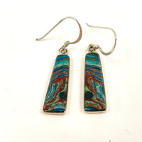 Sterling Silver 1.5" Long Rainbow Silica Stone Bezel Dangle Earrings, 3.31g