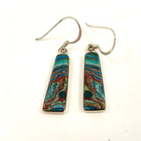 Sterling Silver 1.5" Long Rainbow Silica Stone Bezel Dangle Earrings, 3.31g