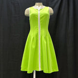 Wmns BETSEY JOHNSON Lime Green Retro Sleeveless Pleated Zip Up A-Line Dress Sz 4