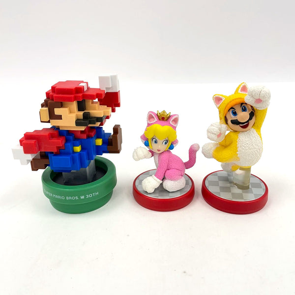 Cat Mario & Peach with Super Mario Bros 30th Anniversary Amiibo Lot