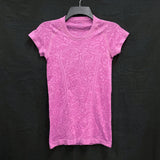Wmns LULULEMON Purple Rosette Swiftly Tech Short Sleeve Stretch Shirt Sz 4