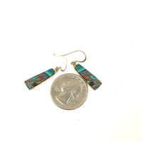 Sterling Silver 1.5" Long Rainbow Silica Stone Bezel Dangle Earrings, 3.31g