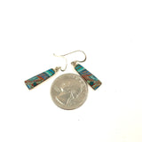 Sterling Silver 1.5" Long Rainbow Silica Stone Bezel Dangle Earrings, 3.31g