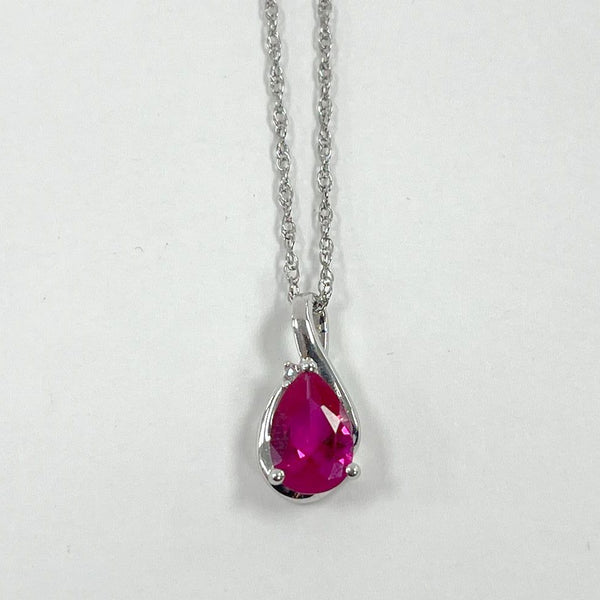 17.5" Sterling Silver Lab Pink Sapphire Pendant Necklace w/ CZ Accent, 1.93g