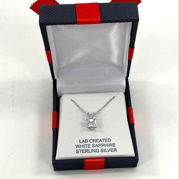 925 Sterling Silver New In Box Lab Created White Sapphire Pendant 1.59 Grams