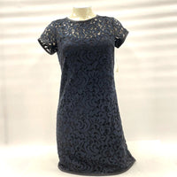 NWT LOFT Women's Sz 0p Black Navy Lace Overlay Short Sleeve Dress