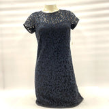 NWT LOFT Women's Sz 0p Black Navy Lace Overlay Short Sleeve Dress