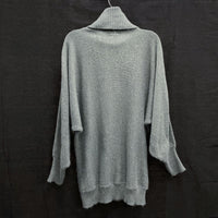 Wmns 80s Vintage Funky Gray Beaded Dolman Sleeve Turtleneck Sweater Sz M