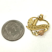 14K Two-tone Gold #1 Grandma Heart Pendant, 0.92g