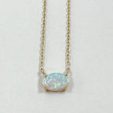 Gold Over Sterling Silver 8.5x6mm Faux Opal Solitaire Necklace, 17.75" Adj 1.46g