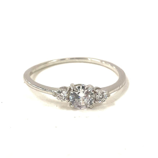 Sterling Silver CZ 3-Stone Sz 9 Simple Stacker Ring, 1.35g