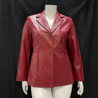 Wmns VALERIE STEVENS Dark Red Genuine Leather Light Blazer Jacket Sz L