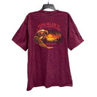 Mens Y2k HARLEY DAVIDSON Maroon Red Double Sided Biker Graphic Tee T-Shirt Sz L