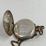 Antique Cylindre 10 Rubis Silver Case Pocket Watch W/ Fob Chain and Original Box