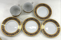 18pc Sorelle Fine Porcelain White Blue & Gold Patterned Dish Set