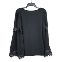 NWT Wmns ADRIANNA PAPELL Black Lace Long Bell Sleeve Top Sz L MSRP$78