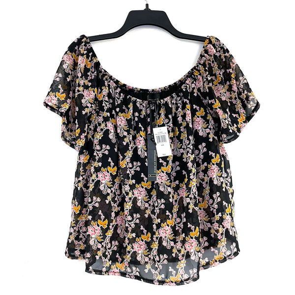 NWT Wmns JEANS by BUFFALO Black Floral Cherry Blossom Loose Fit Chiffon Top Sz M