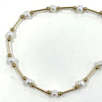 14K Yellow Gold & 5mm Freshwater Pearl Beaded Necklace 18" 5.86g