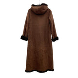 Wmns Y2k GALLERY Dark Brown Faux Sheepskin Suede Fur Lined Long Coat Jacket Sz S