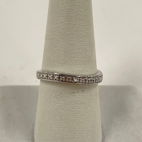 Sterling Silver Wave Band Ring w/ Single Diamond Accent Size 8.25, 2.66g