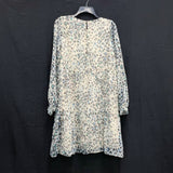 NWT Wmns LOFT Off White & Blue Leopard Print Chiffon Tiered Puff Sleeve Dress M