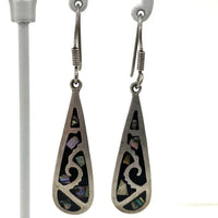 Taxco TR-105 Taxco Sterling Silver Black Resin & Abalone Inlay Earrings, 7.36g