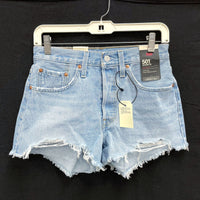 NWT Wmns LEVI'S 100% Cotton 501 Blue Denim Cut Off High Rise Jean Shorts Sz 26